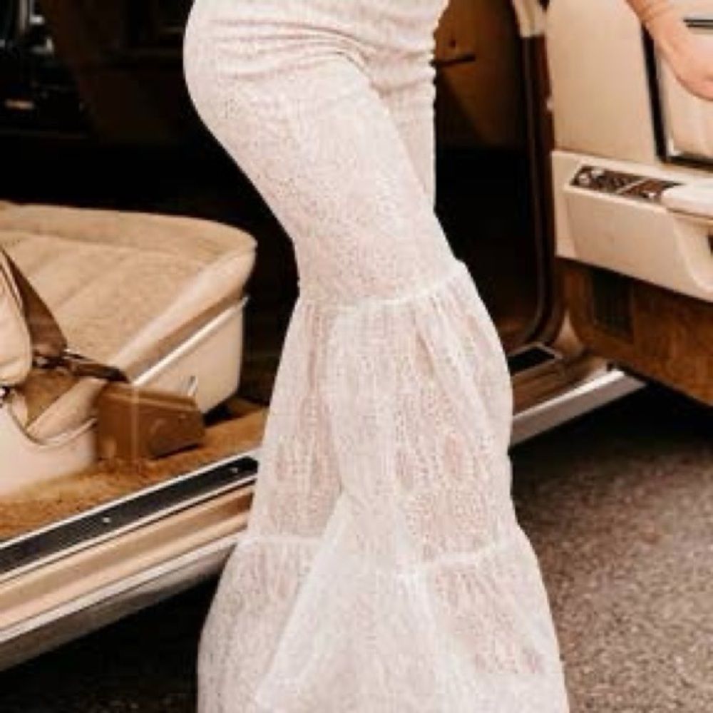 Sparkling Glamour Lace Tiered Flare Pants
